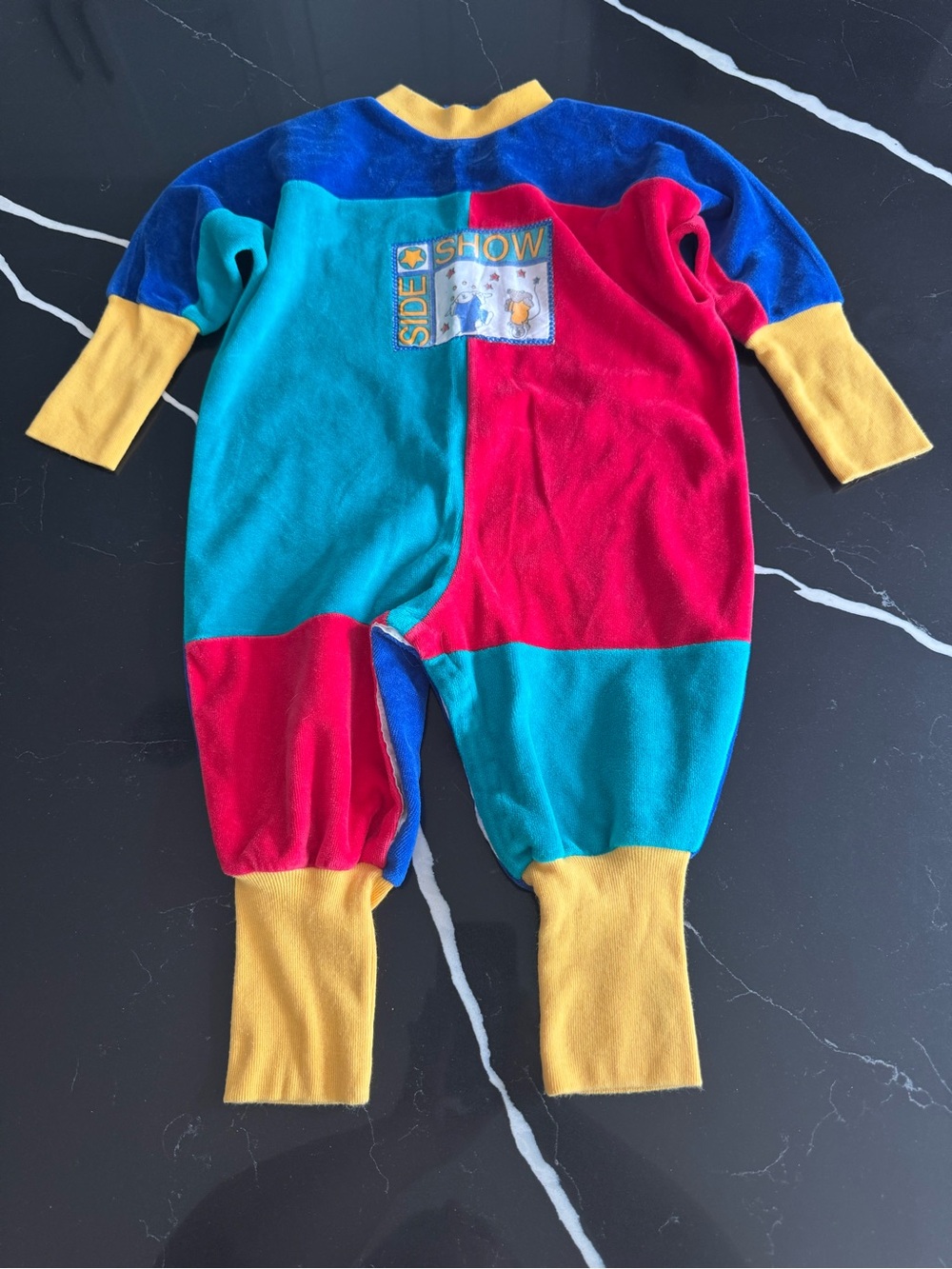 Vintage 90s Kids Colorblock One-Piece Romper in Red, Teal & Blue‎